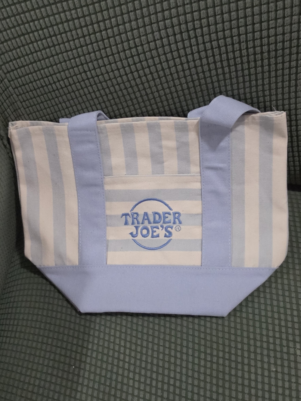 Trader Joe's Light Blue and White Striped Canvas Tote